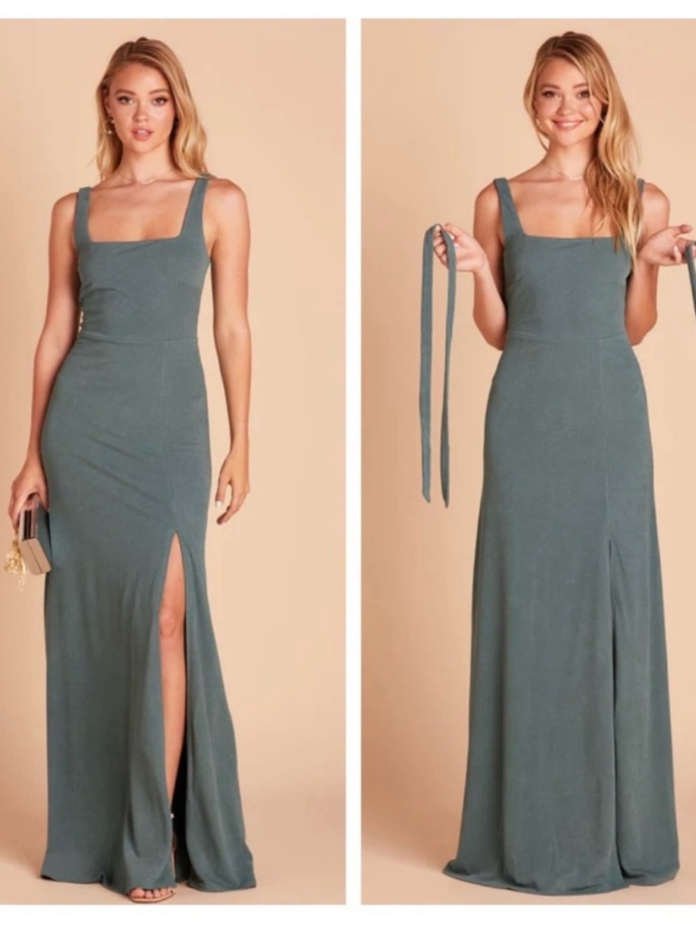 Birdy Grey Sleek Square-Neck Sea Glass Green Alex Maxi Dress